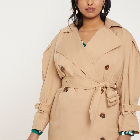 Eloquii Puff Sleeve Trench Coat - Picture 2 of 6